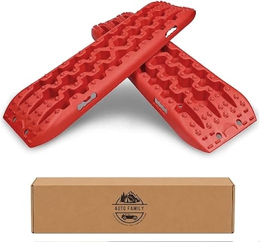 Auto Family Car Traction Boards Sand &amp; Snow Recovery Tracks, Heavy Duty Tire Grip Mats for Off-Road, Anti-Slip Recovery Pads for Mud, Sand, Snow &amp; Ice (Small - Red)