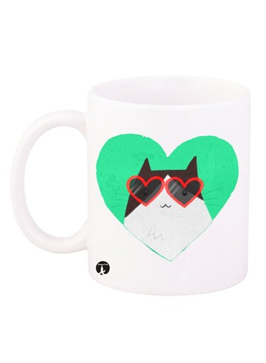 A Cat Design Mug White/Green/Red