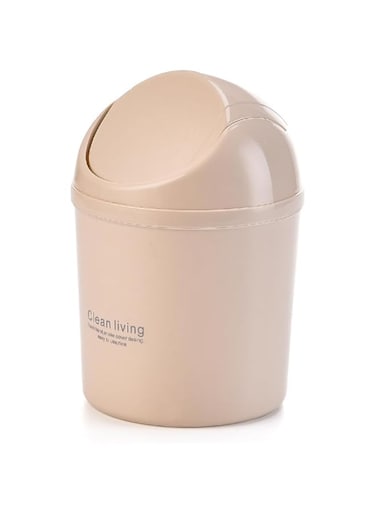 Rubik Mini Desk Trash Can with Lid for Office Bathroom Vanity Table, Small Desktop Coffee Kitchen Countertop Garbage Storage Basket Bin (Off White)
