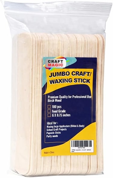 CRAFT MAGIC 100-Pack Jumbo Wooden Craft Sticks (6" x 3/4") &ndash; Premium for Waxing, DIY Crafts, Tongue Depressors, Popsicle Sticks, Woodcraft Projects &amp; Art Supplies