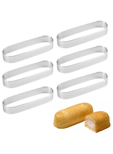 Guowall 6 pack Tart Ring 5 inch Perforated Stainless Steel Oval Pastry Mould Non Stick Metal Tarte Cake Mold for Baking