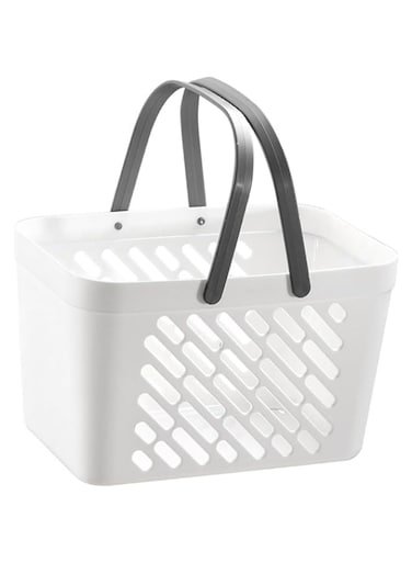 Alipis Grocery Basket Bathroom Baskets with Handle Plastic Storage Basket Hollow Container Storage Basket for Toiletries (White)