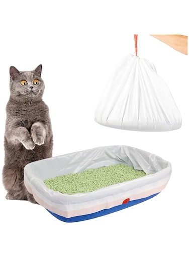 HommyFine Drawstring Cat Litter Box Liners, Cat Litter Liner Bags Jumbo Large Size, Heavy Duty Litter Box Tray Liners, Kitty Litter waste Bags (Large - 78.74 x 43.18 cm, 10 Liners)