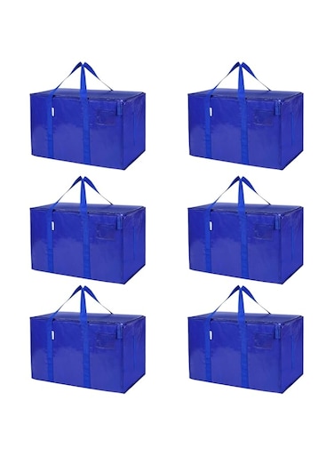 LIWEGHT 6 Pack Moving Bags, Packing Boxes for Moving, Large Storage Bins with Lids and Handles, Space Saver Collapsible Moving Supplies (Blue, 6 Pack)