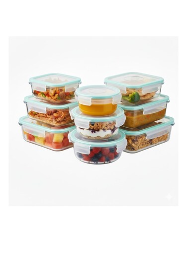 9 Pcs Container Set with Locking Lids, Food Storage Containers, Stackable Kitchen Organizer Boxes, BPA Free &amp; Microwave Freezer Dishwasher Safe Airtight Meal Prep