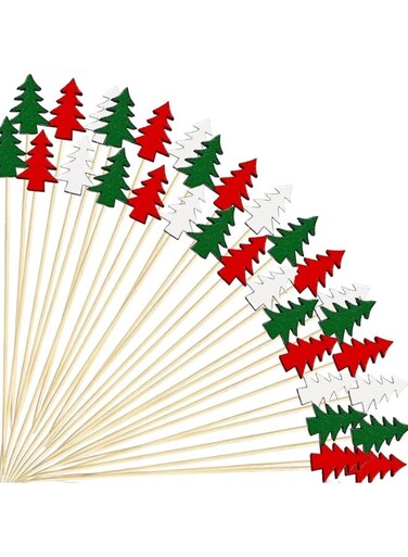 Cocktail Picks, Xmas Tree Fancy Toothpicks for Appetizer, 100Pcs 4.7inch Long Decorative Bamboo Toothpicks,Cocktail Skewers Charcuterie Sticks for Christmas Holiday Decoration Party