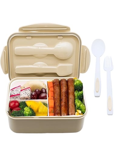 Bento Box for Adults 1400 ML    Bento Lunch Box For Kids, Childrens With Spoon &amp; Fork    Durable Perfect Size lunch box for On the Go Meal    BPA-Free and Food Safe Material (Brown)