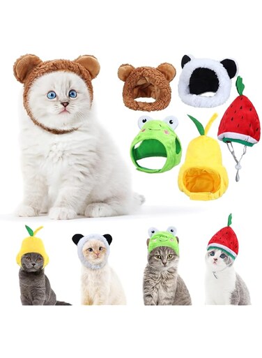 Weewooday 5 Pieces Cat Hat Cat Costume Bunny Hat with Ears Funny Banana Pineapple Cat Hat for Cats and Small Dogs Kitten Puppy Party Costume Accessory Headwear (Lovely Style)