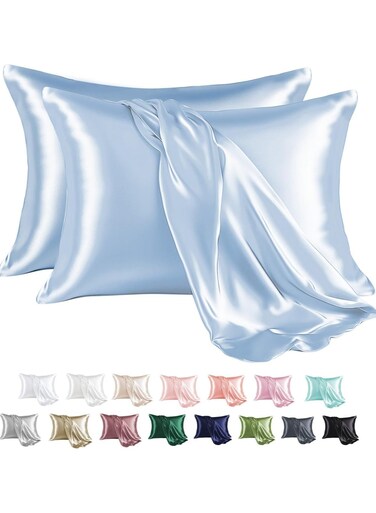 Silk Satin Pillowcase for Hair and Skin Queen - Light Blue Silk Pillowcase 2 Pack 76L x 51W CM (30x20 Inches) - Satin Pillow Cases Set of 2 with Envelope Closure (2pcs Light Blue)