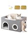 Cat Beds for Indoor Cats,Large Cat Bed for Indoor Cats with Fluffy Ball Hanging and Scratch Pad, Foldable Cat Condos With Rattan Mat,2Level With Multiple Openings