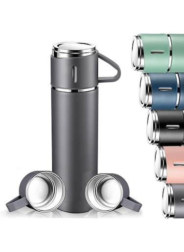 ELTERAZONE Vacuum Insulated Flask 500ml/17.6oz Stainless Steel Thermo Bottle with Cup for Coffee Water Hot and Cold Drink Flasks (Gray)