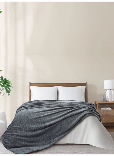 Fleece Blanket, Single Size 170x210 cm, 300 GSM, Waffle Texture - Lightweight Ultra Soft &amp; Warm Solid Throw Blanket, Cozy for Sofa, Bed &amp; Couch