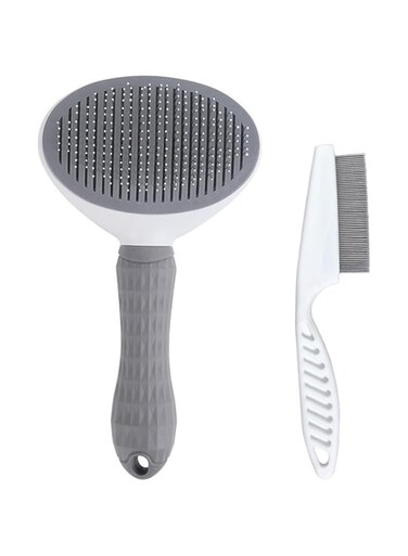 NASHRIO Pet Grooming Shedding Brush, Lice Flea Comb Fine Tooth, Pet Massaging Tool Suitable for Dog Cat Bunny, One Button Removes Loose Tangled Hair. (Gray)