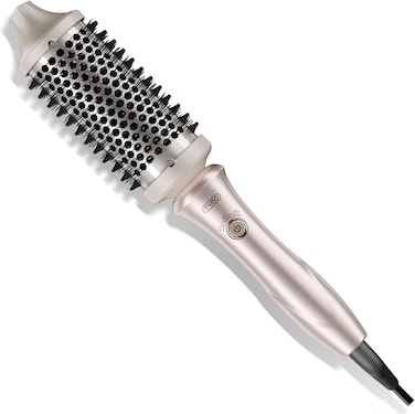 TYMO STYLUX Thermal Brush - Heated Round Curling Brush, Blowout Volumizer with Flexi-Fit Tech for Hair Styling, Curling Styler Tool, Hair Straightener and Curler 2 in 1, Dual Voltage, Gold, 44mm