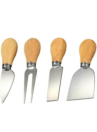 DUBKART Stainless steel Cheese Slicer Knives with Bamboo Wood Handle - Set of 4 Pieces