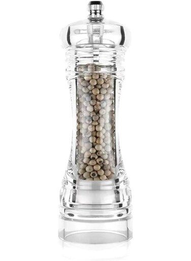 Acrylic Pepper Mill Grinder, Manual Pepper Grinder with Adjustable Coarseness, Clear Acrylic Salt &amp; Pepper Mill for Kitchen, Pepper Crusher Household Spice Ginder Dining Table Use 16.5cm