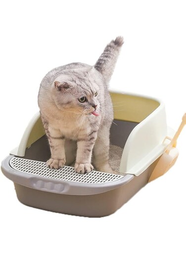 NeoStyle Semi-enclosed Cat Litter Box With Round Edges Large Anti-splash Box With Cat Litter Shovel Cat Sandbox Cat Toilet (Large)