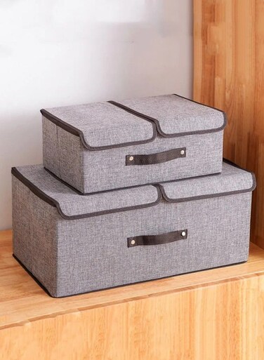 2 Pcs Large Capacity Foldable Storage Box Double Cover Clothes Organizer - Grey