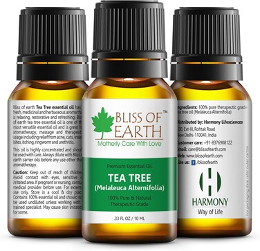 Bliss of Earth Tea Tree Essential Oil 10ml - for Acne Treatment &amp; Scalp Care, Diffuser, Cleansing Aroma
