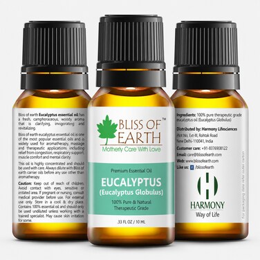 Bliss of Earth Eucalyptus Essential Oil for Home Diffuser, 10ml - Fresh Focus Aroma &amp; Massage Blend Oil