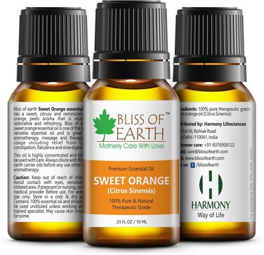 Bliss of Earth Orange Essential Oil, Citrus Aroma - 10ml, Diffuser Aromatherapy, Skin &amp; Hair Oil