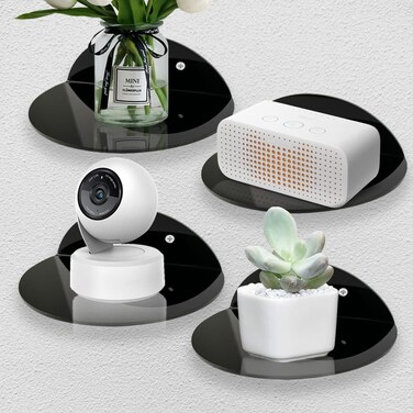 DEARLIVES 4 Pcs Mini Floating Wall Shelves Set - Self Adhesive Acrylic Display Shelves