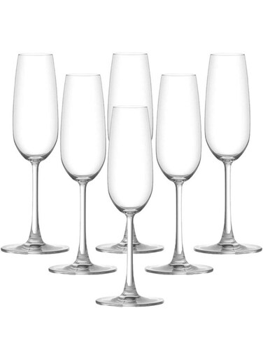 Madison Flute Champagne Glass, Set Of 6, Clear, 210 Ml, 015F07, Champagne Flutes, Champagne Glasses, Sparkling Wine Flutes, Tulips Glasses, Couple Glass Clear