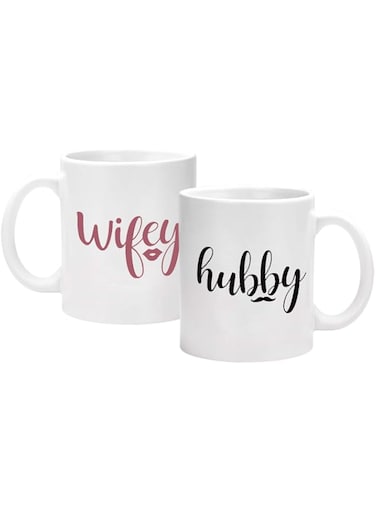 Wifey and Hubby Funny Couple Coffee Mugs Set Wedding Anniversary Valentine's Day Gifts for His Her presents Bridal Shower Vr Husband and Wife Newlywed Novelty Ceramic Cups 11 Ounce White 11Oz