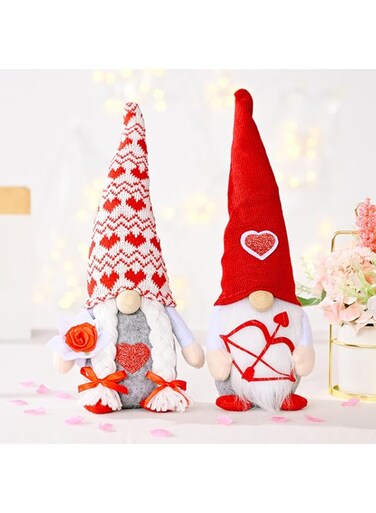 MOODEEY Valentines Day Gnome Decorations,2Pcs Mr.and Mrs.Handmade Plush Doll Gonk Scandinavian Tomte Valentine's Day Gift Table Ornament for Men Women (A-2pcs)