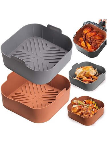 Silicone air fryer basket liners square - 2pcs reusable air fryer silicone pots for food safe air fryers oven accessories(8.1 inch)