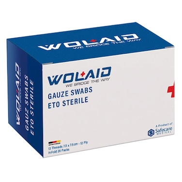 Wolaid ETO Sterile Gauze Swabs 7.5*7.5cm, 12 Ply, Pack of 20*5