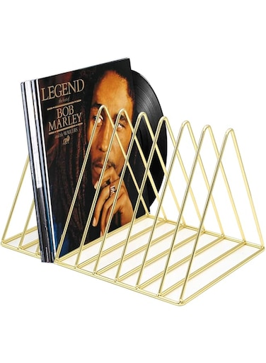 Pashion Vinyl Record Stand Holder, Desktop Album Storage Rack, Triangle Vinyl Record Shelf Display Vinyl Coated Metal Wire Rack Functional &amp; Stylish Display Rack for Office Home