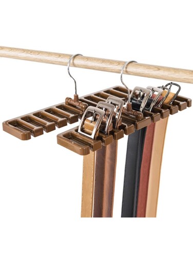 Pack of 2 Tie Belt Organizer Storage Rack &acirc;&euro;&ldquo; Multifunctional Rotating Hanger for Ties, Scarves, Belts &acirc;&euro;&ldquo; Closet Organization &amp; Wardrobe Finishing Rack &acirc;&euro;&ldquo; 12 x 2.87 x 0.55 Inches &acirc;&euro;&ldquo; Brown