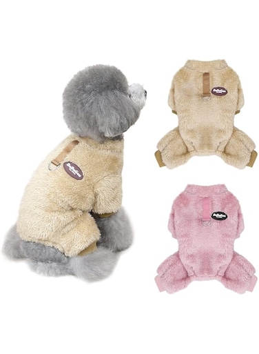 Dog Hoodie, Winter Dog Pajamas Warm Fuzzy Puppy 4 Leg Dog Clothes for Chihuahua Winter Warm Onesies Jumpsuit Clothing for Pet Dogs 2 Pack Soft Pet Clothes for Cold Weather (Pink &amp; Brown, Medium)
