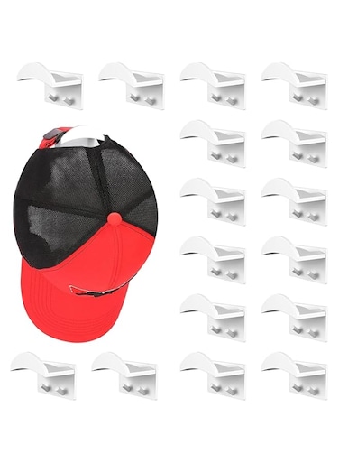 16 Packs Hat Rack for Wall,Adhesive Hat Hooks for Wall, Baseball Hat Holder Storage, Hat Display for Door, Room, Closet (White)