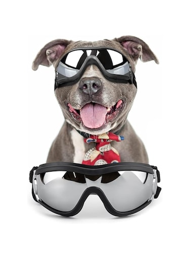 NAMSAN Dog Goggles Medium to Large Dog UV Sunglasses Windproof Anti-Dust Snowproof Pet Glasses with Elastic Straps, Black