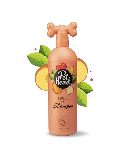 PET Head Dog Shampoo &amp; Conditioner 475ml, Quick Fix, Peach Scent, Best 2 in 1 Dog Shampoo for Smelly Dogs, Nourishes and Softens Coat &amp; Skin, Professional Grooming, Vegan, Gentle Formula for Puppies