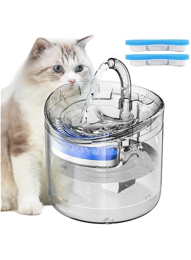 Khazna Cat Water Fountain Animal Water Dispenser 61OZ/1.8L Automatic Pet Drinking Fountain Clear Upgrade with 2 Filter Replacement 1 Adjustable Silent 1 Water Pump for Cats Kitty Indoor
