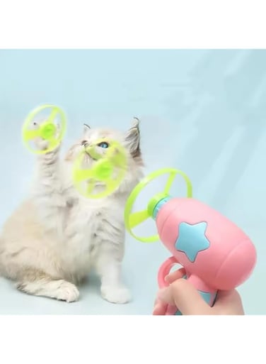 Luminous Plastic Cat Toys, Rotating Flash Flying Saucer, Catapult Pistol, Interactive Games (Pink)