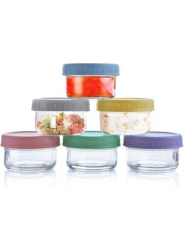 6 Pcs Glass Containers,Glass Jars With Lid,Joufsonan Small Container With Lid,Glass Container Sets With Lids,Food Containers With Lids,Reusable Salad Dressing To Go Container for Lunch Boxes Picnics