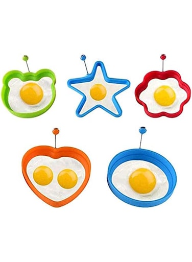 KASTWAVE 5 Pcs Egg Ring, Fried Egg Mold, Egg Separator, Silicone Non-Stick Egg Shaper Ring with Egg and Pancake Non Stick Cooking Tool, Kitchen Cooking Tools