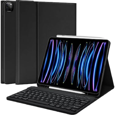 TRON iPad Air 13-inch (M2) 2024 &amp; Pro 12.9 inch 2022 Case With Keyboard, Keyboard Case For 12.9-inch iPad Pro 6th/5th Generation - With Pencil Holder For New iPad Air 13-inch/iPad Pro 12.9'' Black