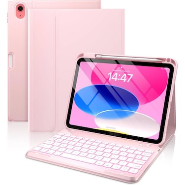 ZOOMEE Folio Keyboard Case for iPad 10th Gen 10.9 inch (2022) and iPad 11th (A16, 2025), Magnetic Wireless Detachable Keyboard, Thin &amp; Light, Pencil Holder &ndash; Light Pink
