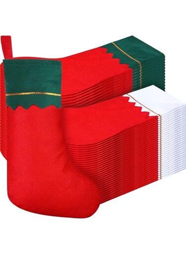 60 Pieces Red Felt Christmas Stockings 15 Inch Xmas Party Favors Stockings Red and Green Christmas Stockings Hanging Ornaments Large Xmas Decoration Stockings for Kids DIY Family Holiday Decorations