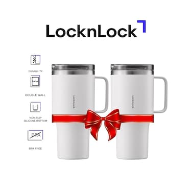 LocknLock Metro Mug King 820ml, PACK of 2 &ndash; Insulated BPA-Free Stainless Steel Mugs with Handles &amp; Spill-Resistant Lids for Hot &amp; Cold Drinks