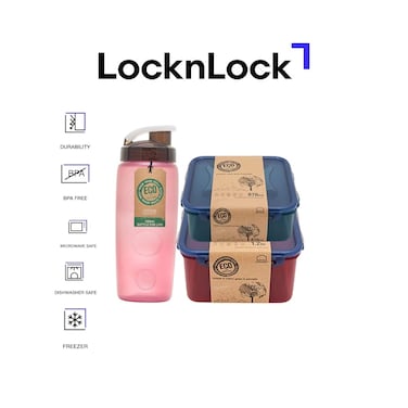 LocknLock Eco Square Food Container 3-pcs Set &ndash; Airtight, Leak-Proof, Microwave, Freezer &amp; Dishwasher Safe &ndash; Assorted Colors