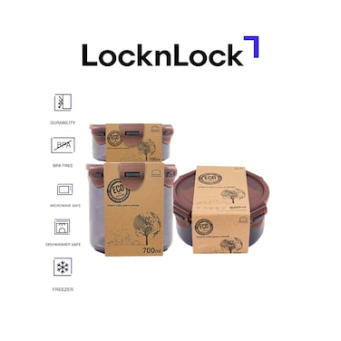 LocknLock Eco Round Food Container 3-pcs Set &ndash; Airtight, Leak-Proof, Microwave, Freezer &amp; Dishwasher Safe &ndash; Assorted Colors