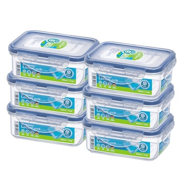 LocknLock Food Container Rectangle 350ml &ndash; Pack of 6 &ndash; Airtight, BPA-Free, Eco-Friendly &amp; Microwave Safe