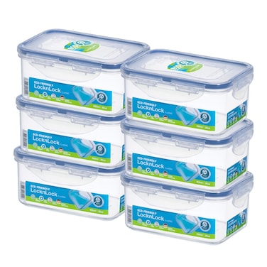 LocknLock Food Container Rectangle 600ml &ndash; Pack of 6 &ndash; Airtight, BPA-Free, Eco-Friendly, Microwave &amp; Freezer Safe