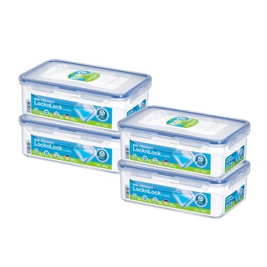 LocknLock Food Container Rectangle 1L &ndash; Pack of 4 &ndash; Airtight, BPA-Free, Eco-Friendly, Microwave &amp; Freezer Safe